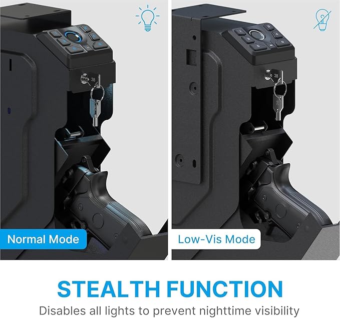 VERPROOF Biometric Gun Safe for Handgun Drop Down Pistol Safe, Smart Pistol Safe with Fingerprint, PIN Code, Key Access for Nightstand, Desk, Bedside, Low-Vis Mode, Type-C Power