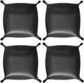 HARFINGTON 4pcs PU Leather Valet Tray Unisex Folding Small Catchall Tray Portable Entryway Table Tray Nightstand Bedside Desk Tray for Key Wallet Watch Coin Jewelry Dice, Black