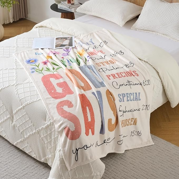Christian Gifts for Women – “God Says You are” Scripture Throw Blanket with Bible Verses, Inspirational Religious Fleece Blanket for Mom Wife Sister Friends, Soft & Cozy, 50x60