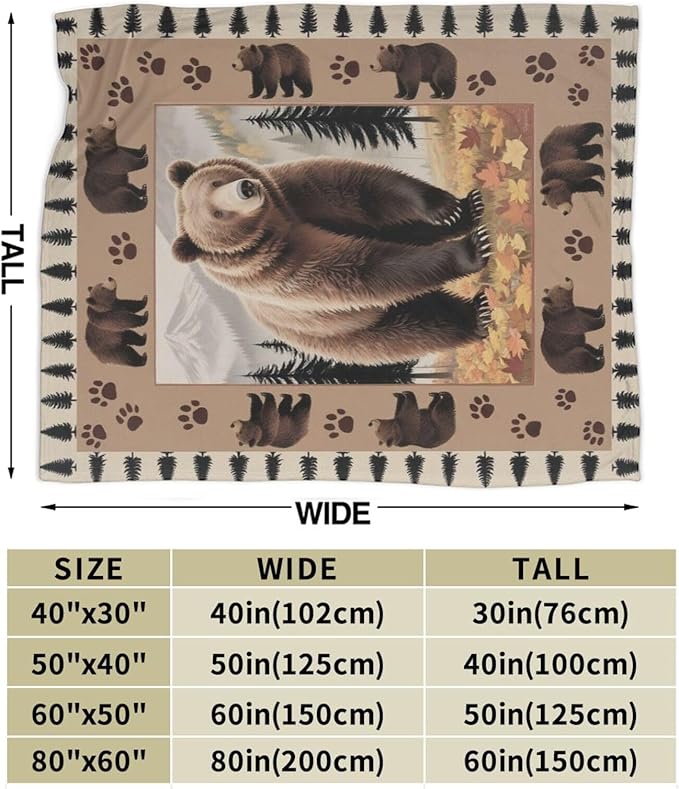 Bear Throw Blanket - Soft Plush Fleece Cabin Wild Animal Bedding Blankets- Cozy Bear Stuff Gifts for Women Girls Kids Adults 50"X60"
