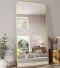 Koonmi Full Length Mirror, 80"x36" Mirror Full Length with Stand, Gold Domed Top Square-Edged Floor Mirror with Aluminum Alloy Frame for Bedroom Living Room