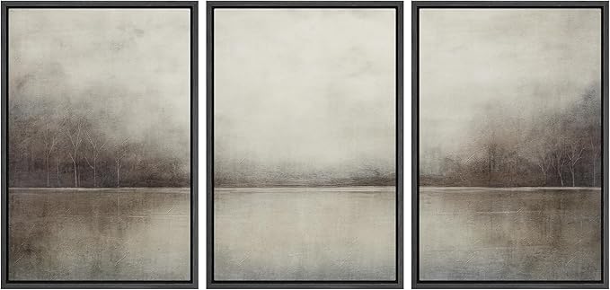 MUDECOR Framed Canvas Print Wall Art Set Abstract Landscape Nature Wilderness Illustration Modern Art Decorative Realism Rustic Vintage for Bedroom - 16"x24"x3 Black