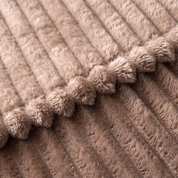 MIULEE Fleece Throw Blanket for Couch 300GSM Super Soft Lightweight Plush Striped Blanket, Brown Warm Cozy Breathable Ribbed Flannel Blanket for Bed/Sofa, Throw Size 50"x60"