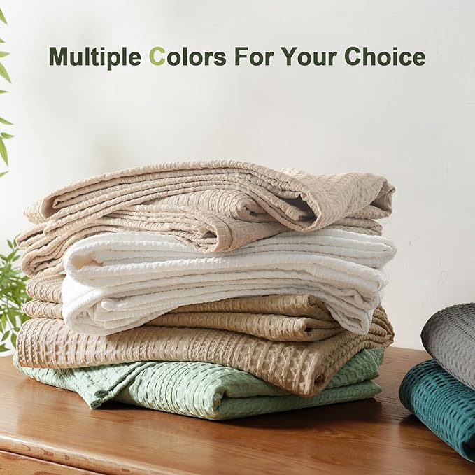 PHF Lightweight Waffle Weave Blanket Twin Size, Breathable & Ultra Soft, 66"x 90" Soft & Cozy Thin Blanket for All Season & Hot Sleepers, Bed, Home Decor - Light Tan