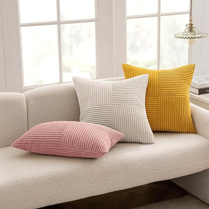 MIULEE Blush Pink Decorative Lumbar Throw Pillow Covers 12x20 Inch for Couch Bed Sofa Valentines Day Pack of 2 Boho Farmhouse Throw Pillows Soft Cross Corduroy Patchwork Textured Cushion Cases