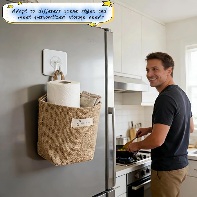 Machine Washable Hemp Cotton Hanging Organizer for Door, Wall & Bedside. Space Saving Storage Pockets, Heavy Duty 15lb Anti-Slip Design for Home & Office (Blue dot)
