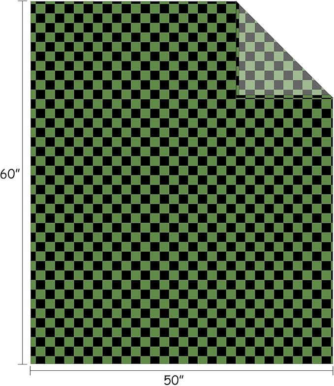 FY FIBER HOUSE Checkered Flannel Fleece Throw Blanket Soft Cozy Checkerboard Grid Print Chessboard Gingham Pattern Blankets for Bed Couch Sofa, 50"x60", Black Green