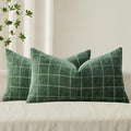 MIULEE Decorative Chenille Check Lumbar Throw Pillow Covers Vintage Plaid Couch Pillows 12x20 Inch Set of 2 Neutral Boho Cushion Covers Modern Spring Home Decor for Sofa Bed Living Room Moss Green
