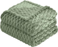 Vessia Flannel Fleece Twin Size Blanket(60x80 inch), 3D Jacquard Sage Green Fuzzy and Warm Blanket for Couch,Sofa, 300GSM Super Soft Touch Cozy Lightweight Bed Home Decor for All-Season