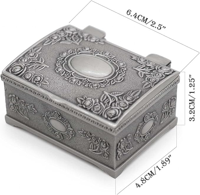 Small Rectangle Vintage Metal Jewelry Box Trinket Gift Box Chest Ring Case for Girls Ladies Women