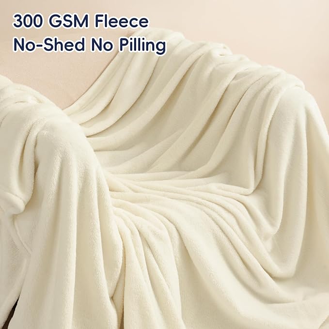 PHF Ultra Soft Fleece Blanket Twin Size, No Shed No Pilling Luxury Plush Cozy 300GSM Lightweight Blanket for Bed, Couch, Chair, Sofa, Perfect Decorations Gifts, 66" x 90", Cream