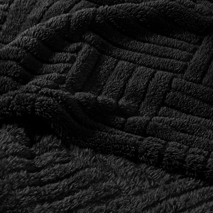 Whale Flotilla Lightweight Fleece Queen Size Blanket for Bed, Fuzzy Soft Blankets with Decorative Jacquard Pattern for All Season, Warm and Fluffy, 90x90 Inch, Black