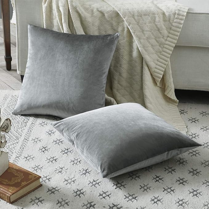 GIGIZAZA Decorative Throw Pillow Covers 18 x 18,Deep Grey Soft Pillow Covers Velvet,Set of 4 Decor Square Cushion Covers