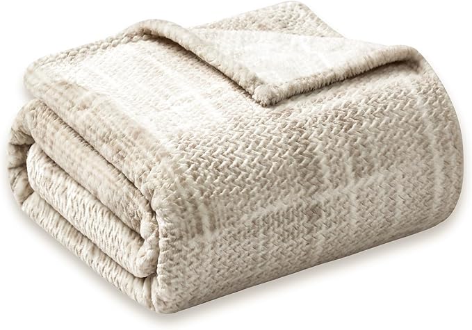 COOVA Fleece Bed Blanket Twin Size, Super Soft and Cozy 3D Jacquard Warm Blankets, Lightweight and Fuzzy Throw for Couch, Sofa, Chair, Giftable (Taupe, 60"x80")