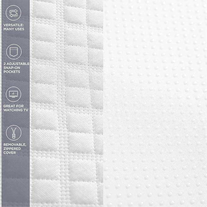 Aeropostale Foam-Filled Bed Wedge Pillow for Twin Beds – Dorm, Kids & Teen Rooms – Headboard Gap Filler with Side Pocket for Bedside Essentials, White