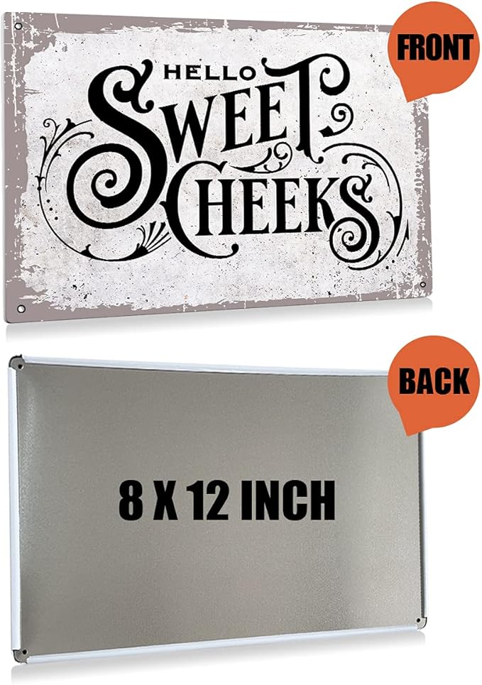 Retro Hello Sweet heeks Bathroom Metal Tin Sign Wall Decor - Vintage Bathroom Quote Tin Sign for Toilet Restroom Home Decor Gifts
