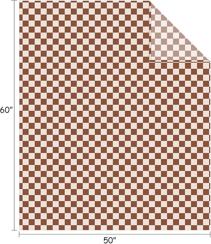 FY FIBER HOUSE Kahki Throw Blanket for Couch Checkered Blanket Checker Print Patterned Blankets for Bed Sofa, 50"x60"