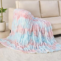 Softan Extra Soft Faux Fur Blanket, Warm Striped Faux Fur Throw Blanket with Flannel Fleece Reverse for Couch Sofa Bed Living Room, Pink Blue- 60"x 80"