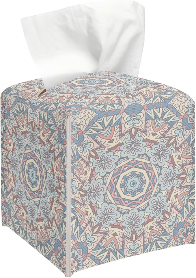 Vintage Boho Tissue Box Cover, Tissue Holder Square with Bottom Belt for Home Bathroom Office Vanity Countertop, Housewarming Gifts Ideas for Women Friends Mom Bestie -11