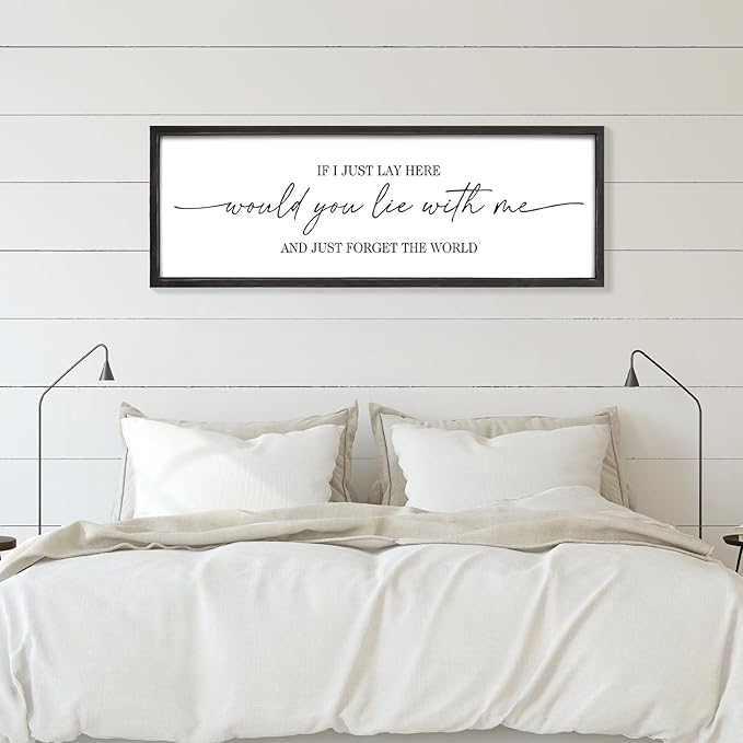 MODE HOME Farmhouse Bedroom Wall Art Above Bed with Title If I Just Lay Here Would You Lie With Me, Large Framed Wall Sign for Master Bedroom Wall Decor, Rustic Wall Art for Home Decor 42 x 15 Inch