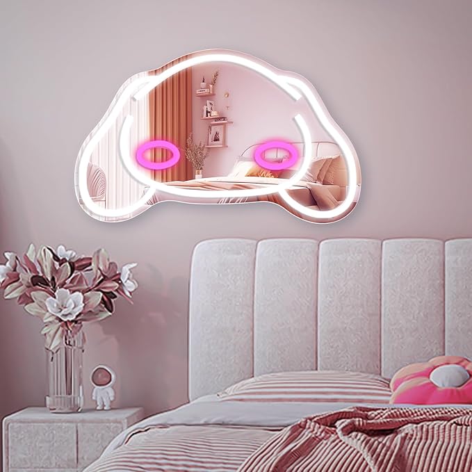 Anime Mirror Neon sign Dimmable Led Sign for Dresser Room Decor Dog Wall Neon Light Up Acrylic Mirror Bedroom Wall Locker Room Living Room Gifts