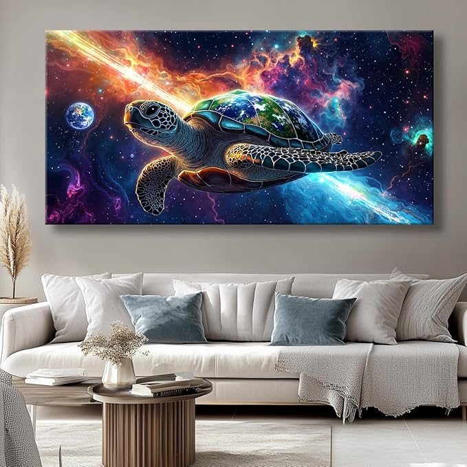 Canvas Wall Art - Modern Turtle cosmic landscape Paintings for Living Room, Bedroom Wall Decor, Framed Wall Art for Home or Office Decoration, Large Art 60x30in