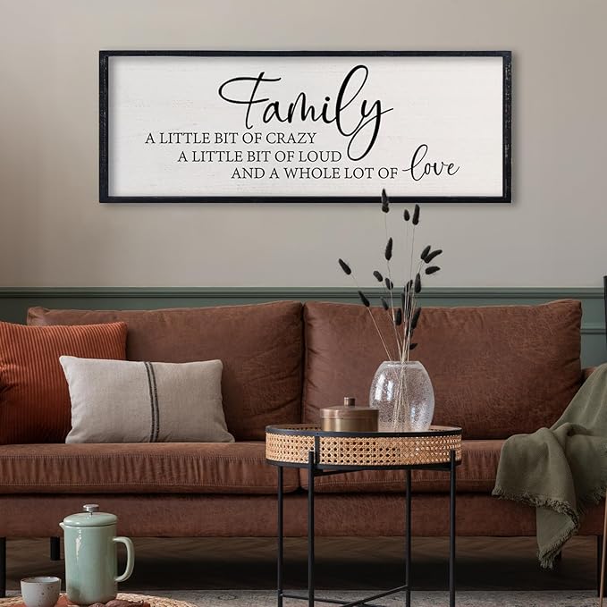 comurdyo Family A Little Bit Of Crazy Sign Wall Decor 32"×12" A Little Bit Loud Inspirational Quotes Large Wood Framed Wall Hanging Art (Black)
