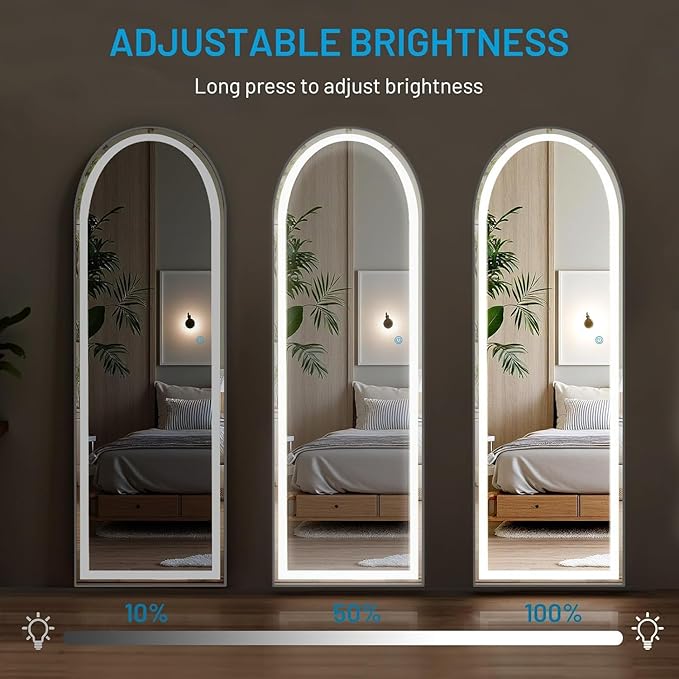 NEWBULIG Arched Full Length Mirror with Stand 16"×60", LED Light Floor Standing with 3 Color Lighting for Bedroom Body Hanging Modern Simple Home Decor Wall Living Room Cloakroom