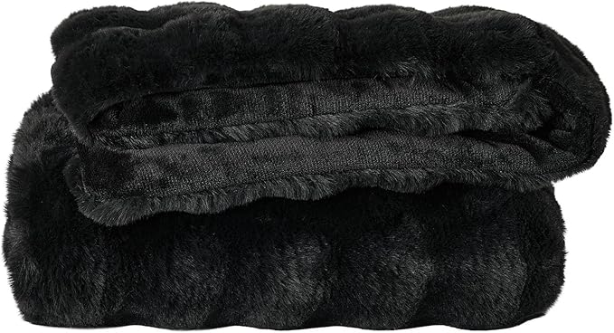 Lotus Karen Queen Size Faux Fur Blanket - Big Bubble Rabbit Fluff, 90x90 Inches