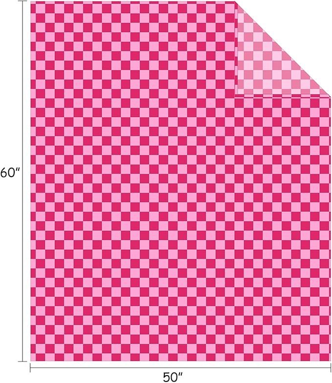 FY FIBER HOUSE Hot Pink Checkered Throw Blanket Valentines Day Blanket Gifts for Women Lover Mom Couch Soft Cozy Checker Blankets, 50"x60"