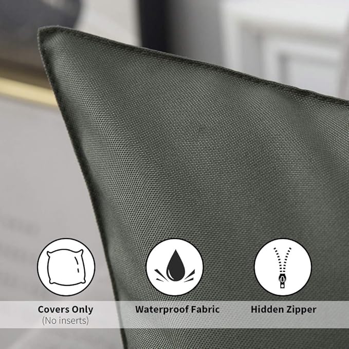 MIULEE Pack of 2 Decorative Outdoor Waterproof Pillow Covers Square Garden Cushion Sham Throw Pillowcase Shell for Patio Tent Couch 18x18 Inch Dark Gray