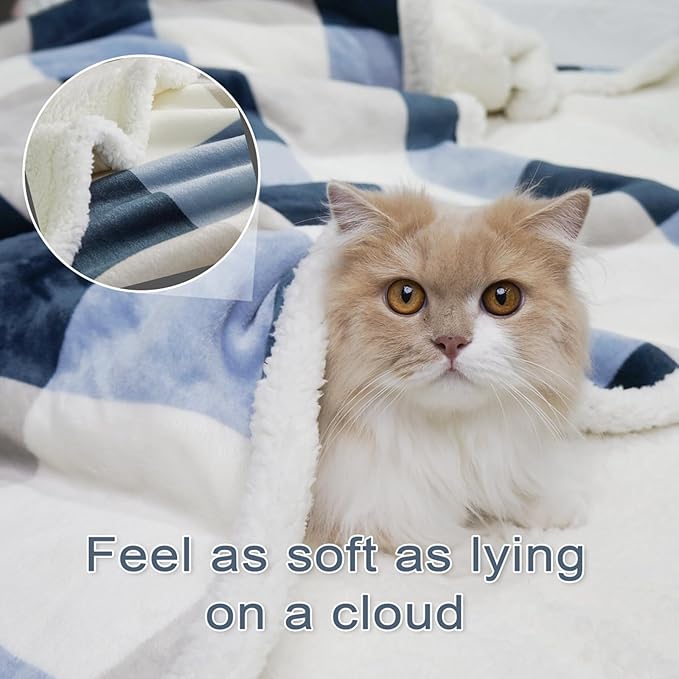 Sherpa Fleece Throw Blanket for Couch, Fluffy Plush Warm Fuzzy Blanket for Women and Men, Cozy Thick Soft Twin Blanket for Bed, Gray-Soft Blue, 60x80 Inches