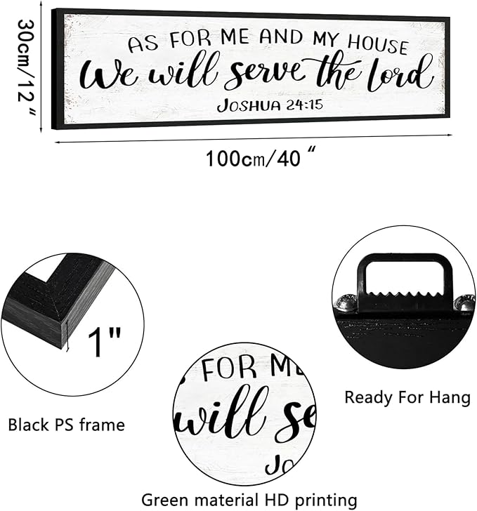 YPY As For Me And My House We Will Serve The Lord Joshua 24 15 Sign: Christian Jesus Wall Art, Bible Verses Scripture Wall Decor, Modern Farmhouse Decorations Signs for Home Living Room 12"×40"