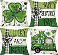 ONFAON St Patricks Day Pillow Covers 18x18 Set of 4 Shamrock Green St Patricks Day Decorations St Patricks Day Hat Farmhouse Classic Decorative Square Cushion Cases for Sofa Couch