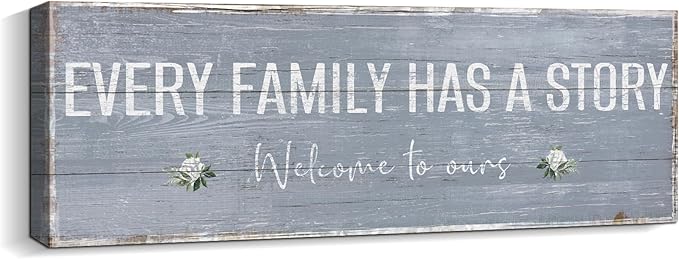 Farmhouse Inspirational Wall Art Every Family Has A Story Quote Saying Wall Plaque Sign Vintage Family Decorative Signs Home Decor Canvas Print Art for Bedroom, Living Room, Hallway, Entryway 12"x36"