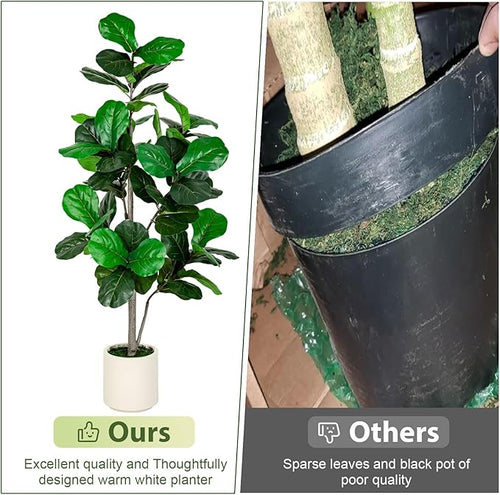 6FT Fiddle Leaf Fig Artificial Tree with White Planter Pot,Faux Floor Plant, Indoor and Outdoor Fake Plants for Home Office Decor