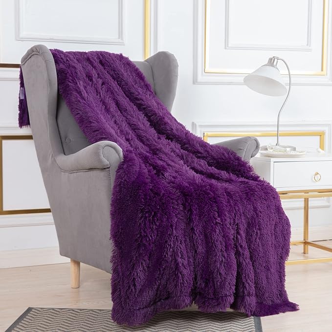 YUSOKI Long Faux Fur Twin Size Blanket,2 Layers,3.4lb for Bed Couch Home Décor Gifts Women (Purple,60" x 80")