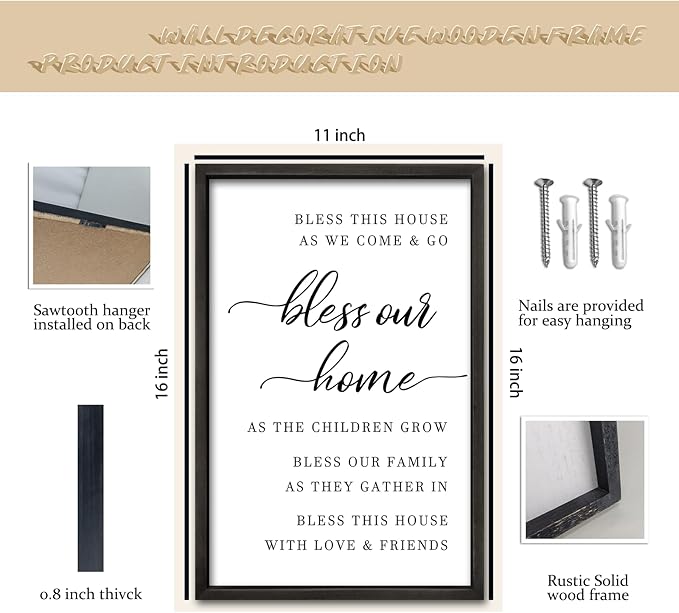 comurdyo Bless This Home Wall Decor 16"×11" Modern Rustic Farmhouse Inspirational Blessing Sweet Family Quote Scripture Sign For Living Room Bedroom House Wall Art Hanging (Black)