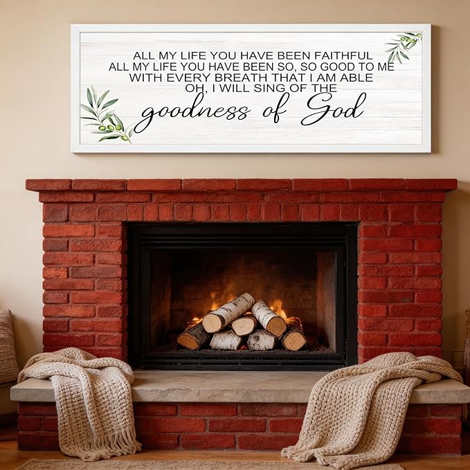 Goodness of God Christian Wall Decor: 40x15 Inch Large Framed Christian Inspirational Wall Art, Religious Scripture Quote Wooden Sign, Christian Home Decor for Living Room Bedroom, White