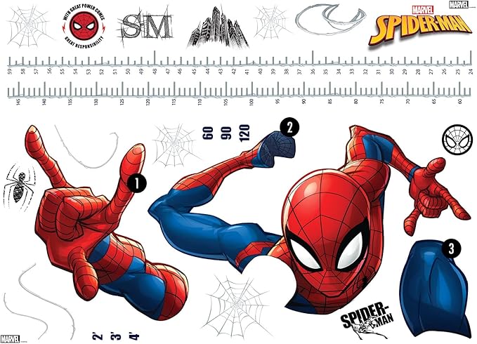 RoomMates RMK5168GC Spider-Man Growth Chart Giant Peel and Stick Wall Decals, Red, Blue