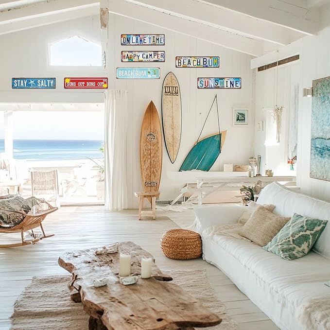 Beach Wall Art Coastal Room Decor Vintage Metal Tin Sign Beachy Home Decorations Beach Bum Blvd Signs Beach Metal Poster Retro Bathroom Themed Decor 4x16 Inch