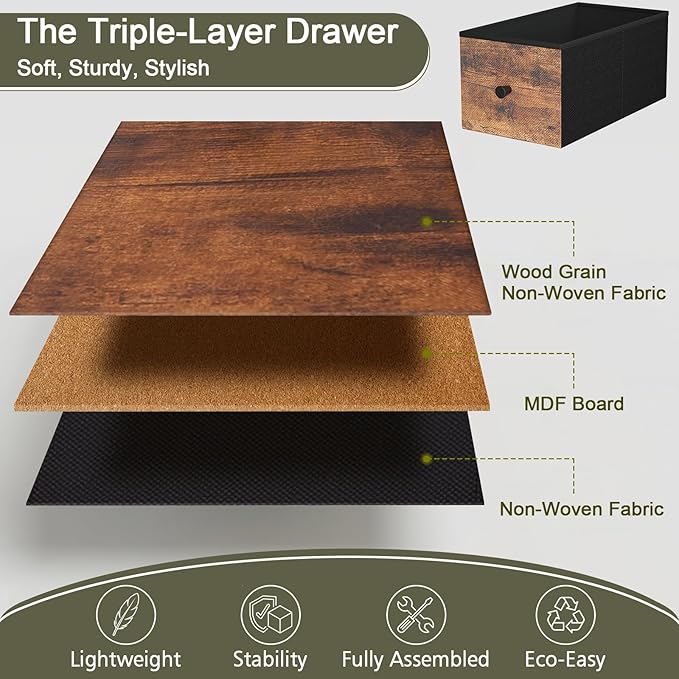 Narrow End Table Living Room with Charging Station, Skinny Side Table with Fabric Drawers, Slim LED Nightstand for Bedroom, Small Spaces, Couch, Brown, HETNDP03LBR-1