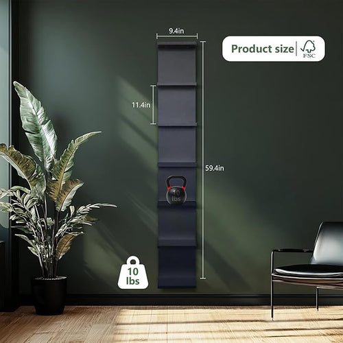 7-Tier Wall Shelf with 3 LED Lighting Modes, Multifunctional Wall Mounted Vertical Lack Shelf with Remote Control for Bedroom Living Room Vanity, Black