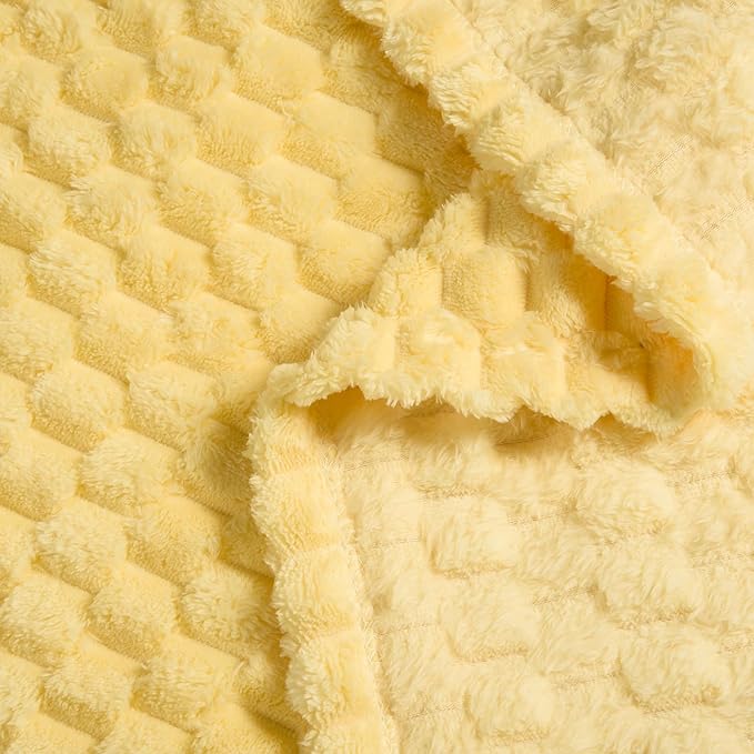 Vessia Flannel Fleece King Size Bed Blanket(108x90 inch), 3D Jacquard Light Yellow Fuzzy and Warm Blanket for Adults, 300GSM Super Soft Touch Cozy Lightweight Bed Decor for All-Season