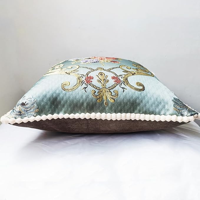 SZHELEJIAM Pillow Cover 18x18 Set of 2,Embroidered Jacquard Throw Pillow Covers,Vintage Floral Decorative Cushion Covers for Sofa, Bed,Lounger Blue