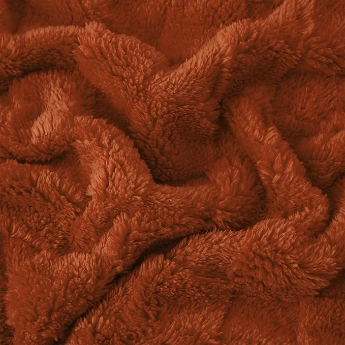 Burnt Orange Fleece Throw Blanket 50”×60” for Couch Sofa Bed,Super Soft Cozy Plush Microfiber Flannel Blanket with 3D Checkered Design Lightweight for Adults,Woman,Girls