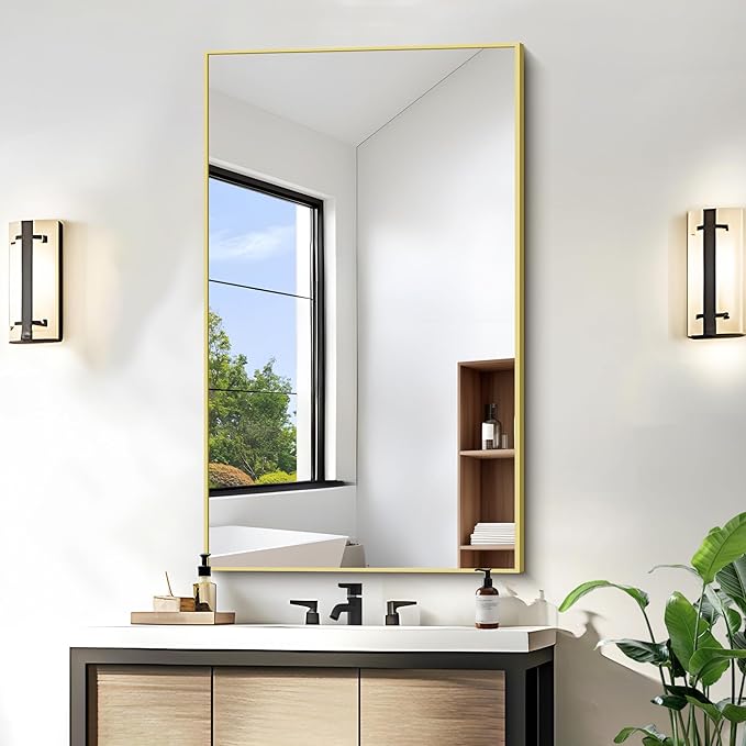 KOCUUY Gold Bathroom Mirror, 24"x40" Rectangle Bathroom Mirror for Wall, HD Tempered Glass, Anti-Rust Frame, Modern Design for Bathroom, Bedroom, Living Room, Entryway