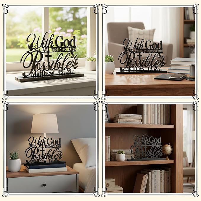 Geetery Inspirational Table Centerpieces Wooden Religious Inspirational Home Decoration Motivational Blessed Table Decor for Home Kitchen Office Faith Christian Gifts Supplies Decor(Possible)