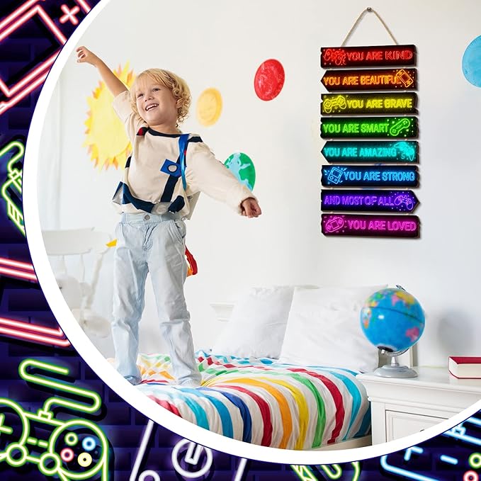 Inspirational Girl Room Decor Aesthetic Art Wall Hanging Sign Inspiring Colorful Rainbow Wooden Decoration for Kids Teens Toddler Boy Baby Bedroom Nursery Dorm Decor, 6-12 Years old (Game)