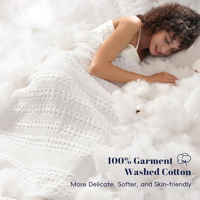 PHF 100% Cotton Waffle Weave Blanket King Size for Bed, Soft Lightweight & Breathable for Spring and Summer, All-Season Comfort, Luxury Aesthetic Blanket for Home Decor, 108"x90", White